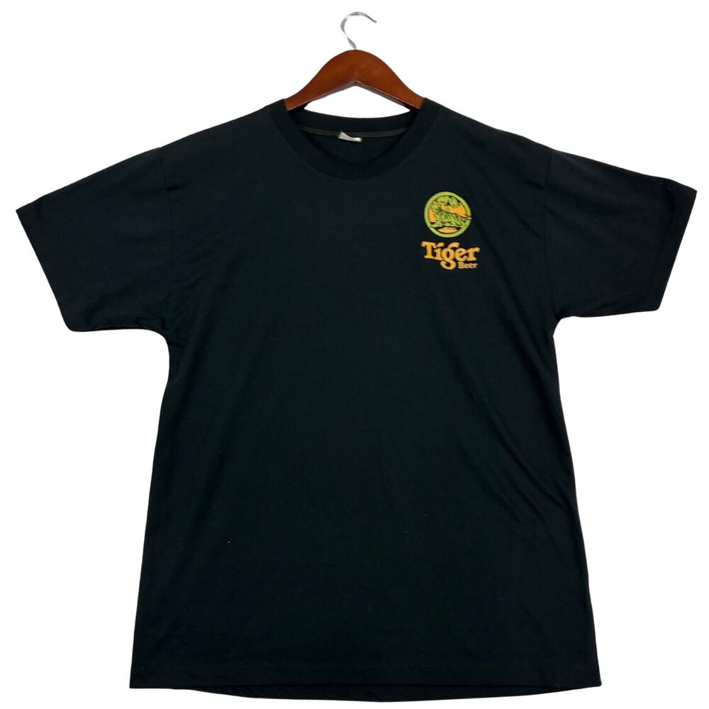 Tiger Beer Black Graphic T Shirt Men's M Singapore Lager Logo Double Sided Tee